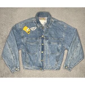 RARE Vintage 90s Stickshift Bart Simpson The Simpsons Blue Denim Jacket Mens S